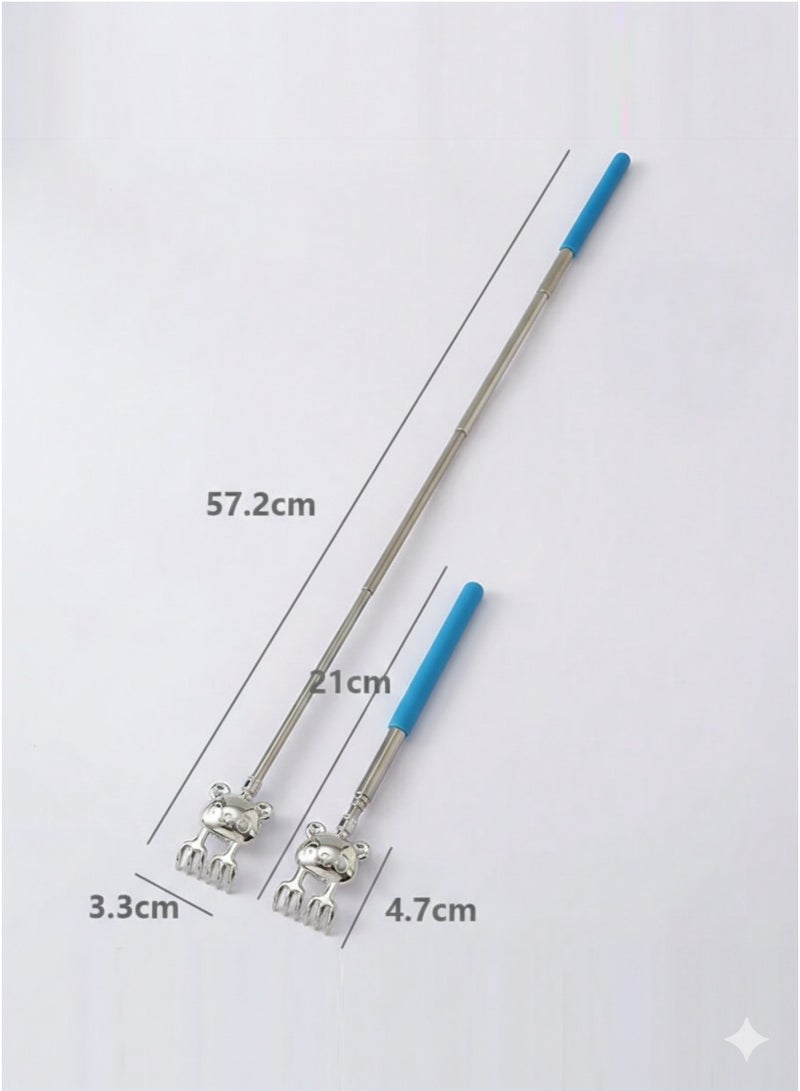 Telescopic Back Scratcher, Extendable Manual Back Massager & Anti-Itch Tool, Portable Stainless Steel Back Scratching Claw, Retractable Tickle Stick for Hard-to-Reach Areas, 1pc Blue Panda Design Stainless Steel Body Massager, Back Scratching Stick, Back Claw, Scraper for Back and Neck, Manual Relief Tool, Blue Color Edition. - Image 2